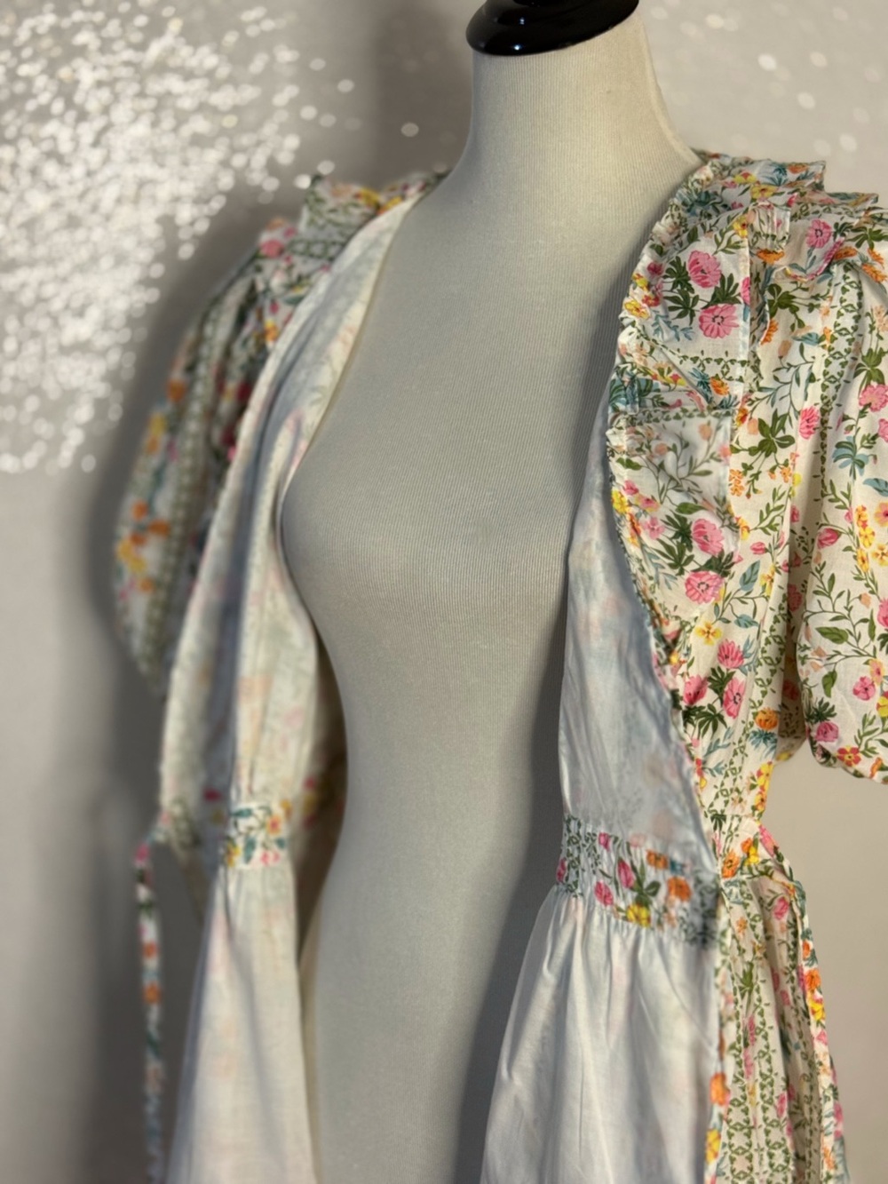 J.Marie Nora Ruffle Wrap Dress Large Floral Puff Sleeve Cotton NWT - Picture 11 of 16